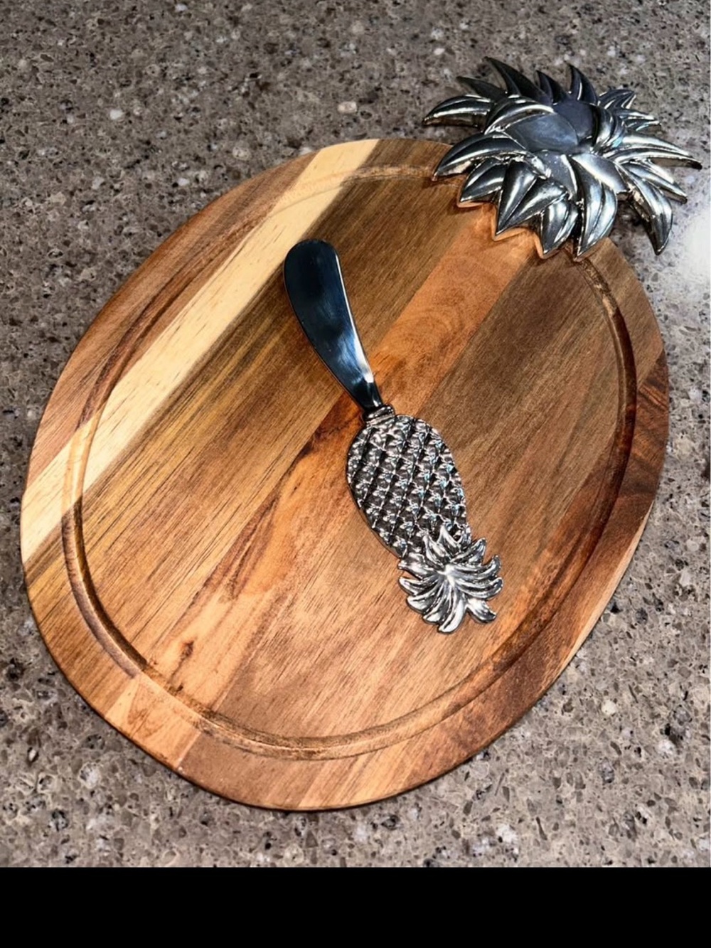Wooden Pineapple Serving Board with Silver-Tone Pineapple Spread Knife